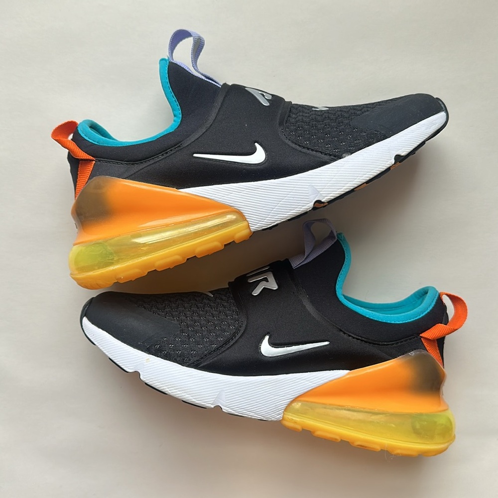 Nike air 270 slip on shoes. Size 5Y. Black with bright, colorful details.